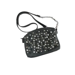 Maurices Womens Black Crystal Studded Crossbody Purse Small Faux Leather Zip Clo
